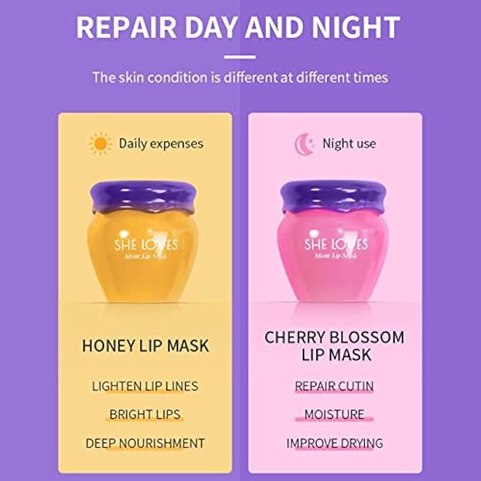 She Loves MOISTURIZING LIP BALM,CUTE MOISTURIZING HONEY JAR CHERRY BLOSSOM BEE LIP BALM WITH BRUSH | DAY AND NIGHT REPAIR CHAPSTICK FOR GLOSSY LIP COLOR, LIP CARE PRODUCTS - Image 3